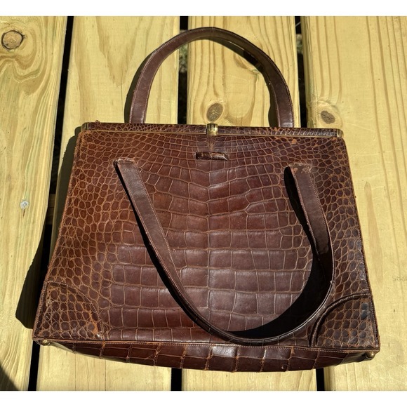 Handbags - Vintage‎ Lucille De Paris Saks 5th Avenue Brown Alligator Purse Handbag